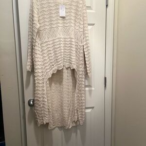 Cream Textured Cardigan with Waterfall Hem